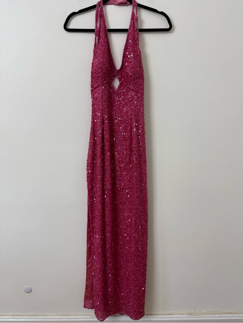 {M} Scala Fuchsia Sequin Halter Gown